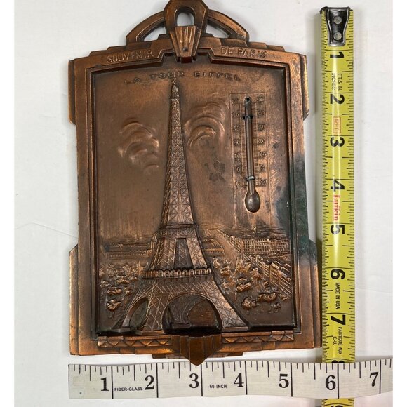Vintage French Copper Paris Souvenir Wall Thermometer Plaque With Eiffel Tower D - Picture 4 of 7